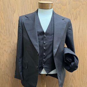 VTG 100% Wool Chocolate Brown Three Piece Suit Mens Size 40S Jacket Pants Vest